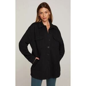 Good American Black Fleece Shacket Button Shirt Jacket Oversized Outdoor 7/8 4xl